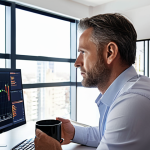 **

Prompt: "A brightly lit modern office. An investor, mid-40s, male, is reviewing charts on a multi-monitor setup. One monitor displays stock trends, another shows a graph of real estate investments (apartment buildings), and a third displays cryptocurrency values. He is holding a coffee mug, looking contemplative. The overall feel is professional and successful, highlighting diversified investment."

**