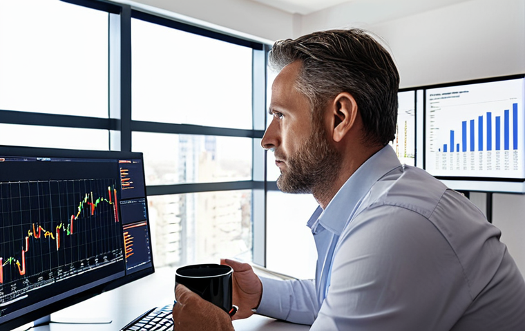 **
Prompt: "A brightly lit modern office. An investor, mid-40s, male, is reviewing charts on a multi-monitor setup. One monitor displays stock trends, another shows a graph of real estate investments (apartment buildings), and a third displays cryptocurrency values. He is holding a coffee mug, looking contemplative. The overall feel is professional and successful, highlighting diversified investment."
**