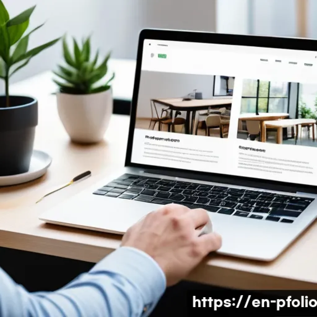 포트폴리오 성과를 위한 포트폴리오 카운슬링 - A modern creative professional workspace featuring a sleek laptop displaying a well-organized digita...