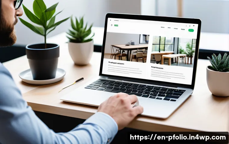 포트폴리오 성과를 위한 포트폴리오 카운슬링 - A modern creative professional workspace featuring a sleek laptop displaying a well-organized digita...